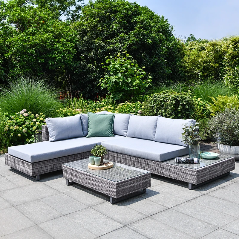 
MARIN High Quality Angle Adjustable Rattan Corner Lounge L Shape Garden Furniture Sofa Set with Soft Cushion 