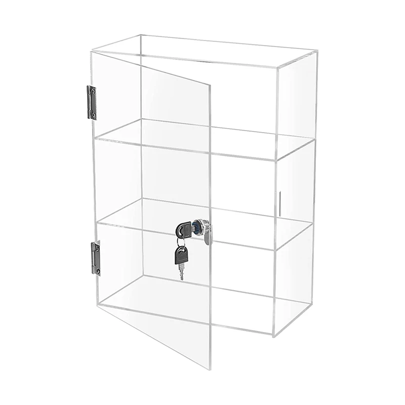 3-Shelf Clear Acrylic Countertop Lockable Locking Display Case with Lock for Collectible Dustproof Protection Showcase