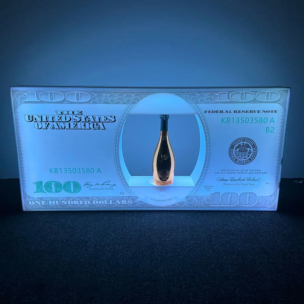 Bar Lounge Rechargeable VIP Display Stand Rack US 100 Dollar Bill Champagne Glorifier Display VIP Benjamin Bottle Presenter