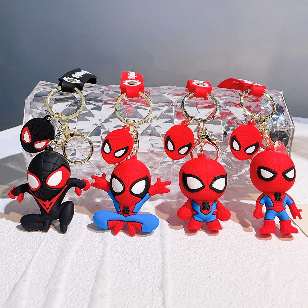 Kids SuperHero Power Captain America Avengers Toy Spider Man Ring Key Chain 3D Cartoon Spiderman Marvel Avenger Hero Keychain