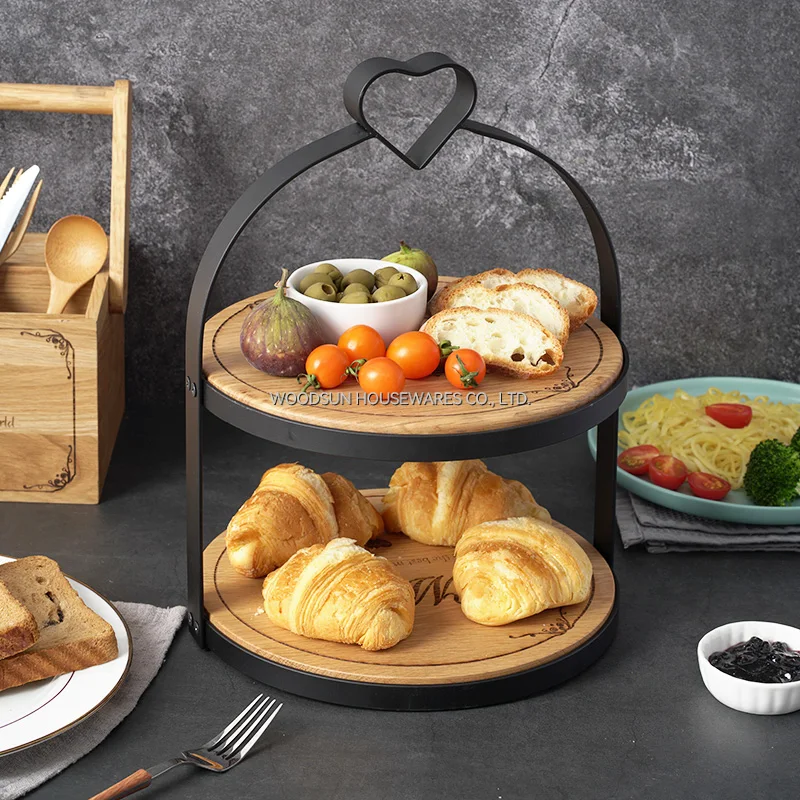 Woodsun 2023 Serving Two Layers Cake Stand Rack Wooden Plate