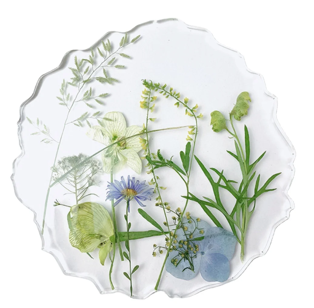 Personalized pressed flower art Gold Flake Epoxy Resin Coasters for party gift or drinking