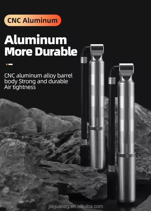 Portable mini aluminum bicycle pump with high pressure front valve for road cyclist inflators