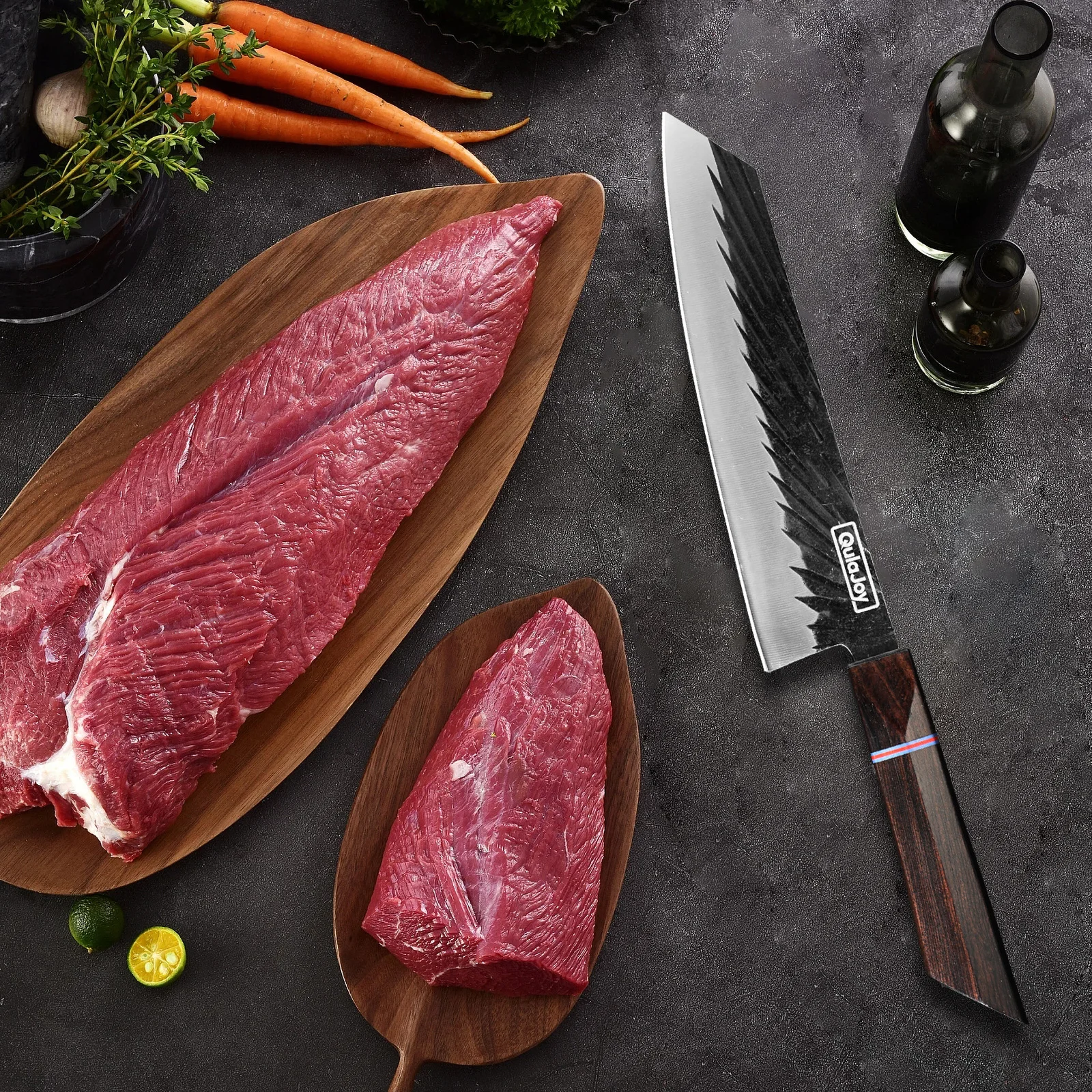 Professional Japanese Kiritsuke Knife 440C High Carbon Steel Home Kitchen Knives With Ebony Wooden Handle