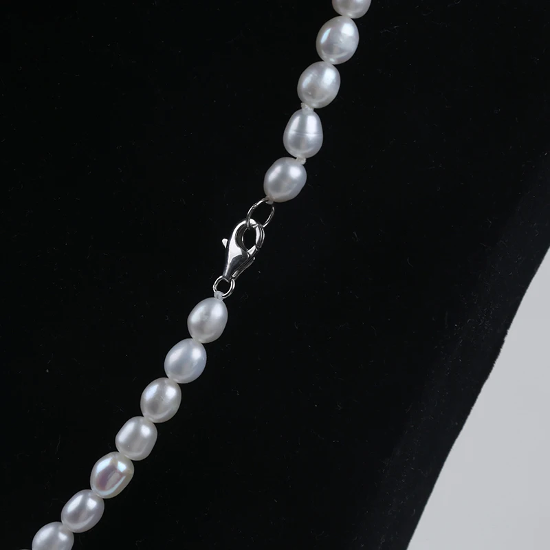 925 silver lobster clasp 6-7mm cultured natural white original real fresh water rice pearl necklace jewelry