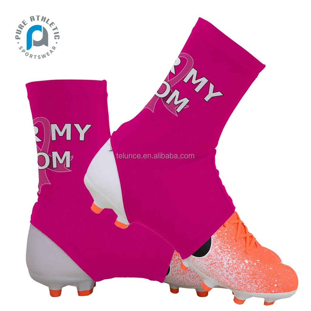 Pure Low MOQ pink ribbon breast cancer awareness Customized sublimation cycling soccer  cleat covers Football youth spats