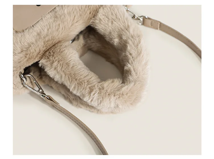 Korea Luxury Winter Women Small Plush Soft Faux Fur Tote Handbags Velvet Fluffy Bucket Shoulder Bag