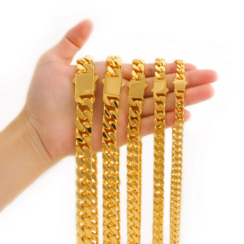 Ожерелье из кубинской цепи, изысканная Золотая цепь из нержавеющей стали, дизайн для мужчин и мальчиков (1600290104894)