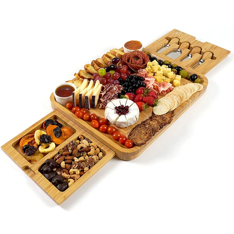 Bamboo Parties Serving Cheese Tray Charcuterie Cheese Board With Cutlery Set