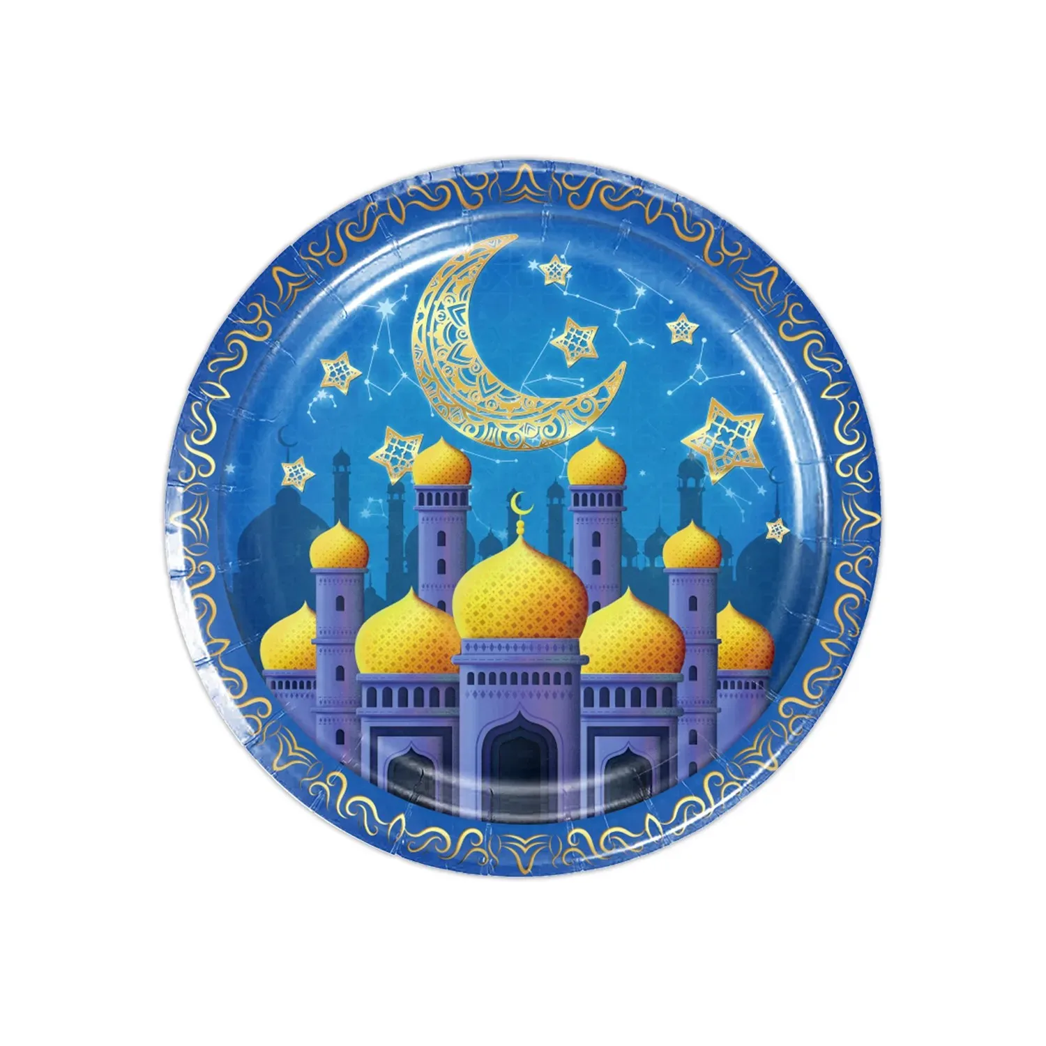 Eid Mubarak Disposable Tableware Set Includes Paper Plate Cup and Tablecloth for Ramadan Celebration and Muslim Festival at Home