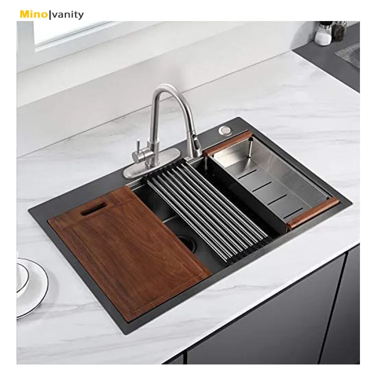 304 Stainless Steel Large Basin Single Double Bowl Black Rectangular Brushed China Inox Kitchen Sink Complete
