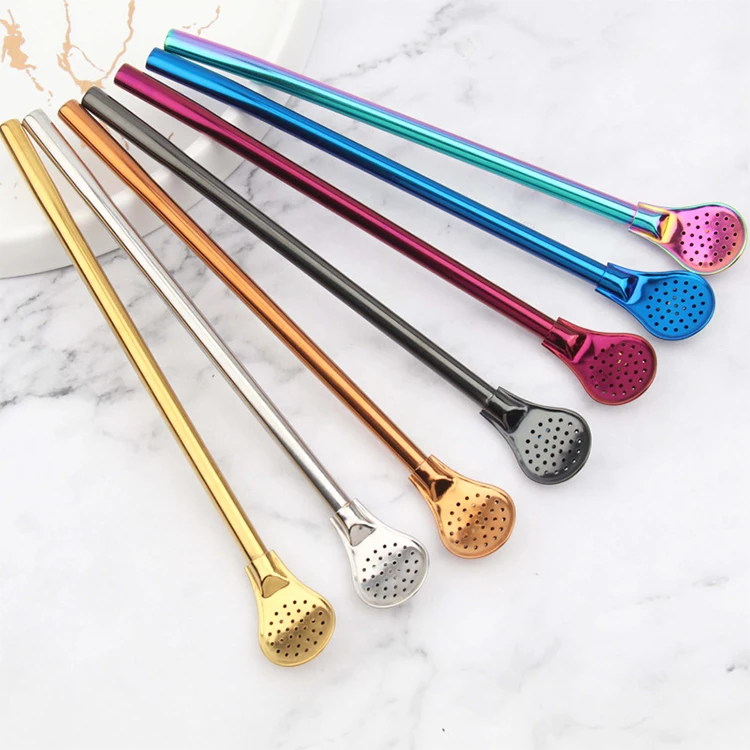Best wholesale Argentina style products stainless steel yerba mate filter straws spoon customized with metal color