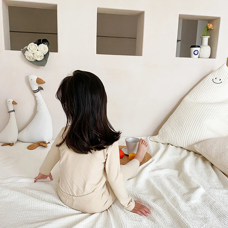 Wholesale Price Child Girl Sleeping Wear Plain Colors Toddler Pajamas Custom 2Pcs Cotton Pajamas For Kids