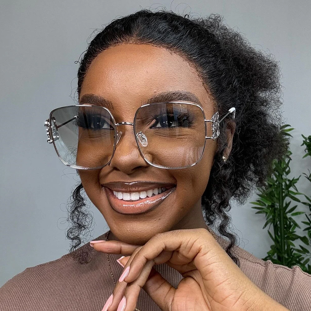 Brand Designer Square Sunglasses Women 2024 Fashion Luxury Big Sun Glasses Female Vintage Unique Metal Floral Decoration Oculos