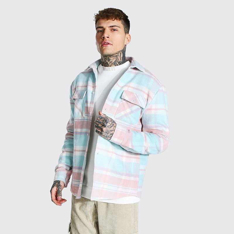 Autumn Casual Dark Color Flannel Nice Trending Full Sleeve Polyester Spandex Check Shirts For Mens Flannel Shirts