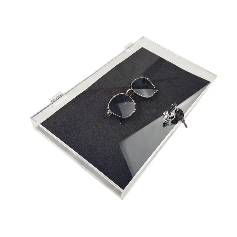 Acrylic Rectangular Lockable Jewelry Box Transparent Necklace Bracelet Storage Case Watch Display Tray