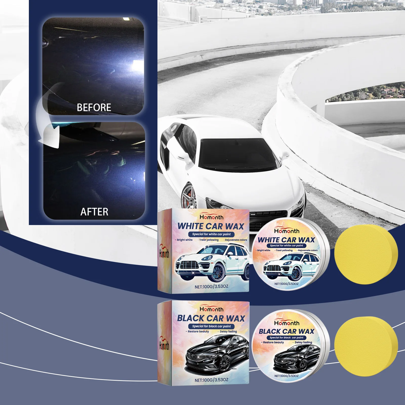 Homonth Car Polishing Wax, Car Scratch Repair Waterproof Anti-Stain Finish Beauty Polishing Wax