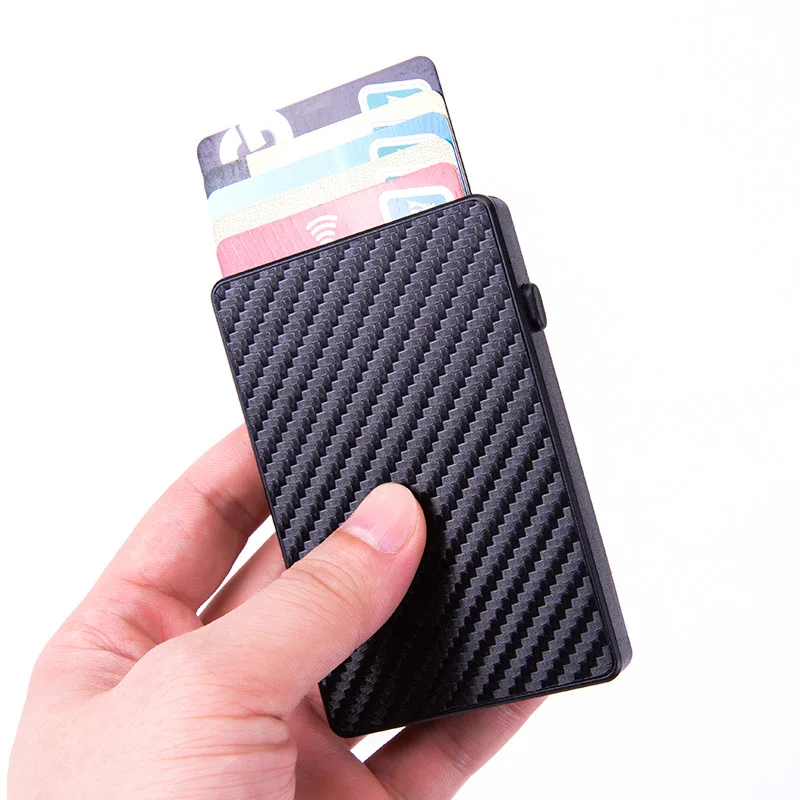 Anti-theft brush right side switch automatic card box Anti-degaussing carbon fiber card holder Aluminum alloy push card box