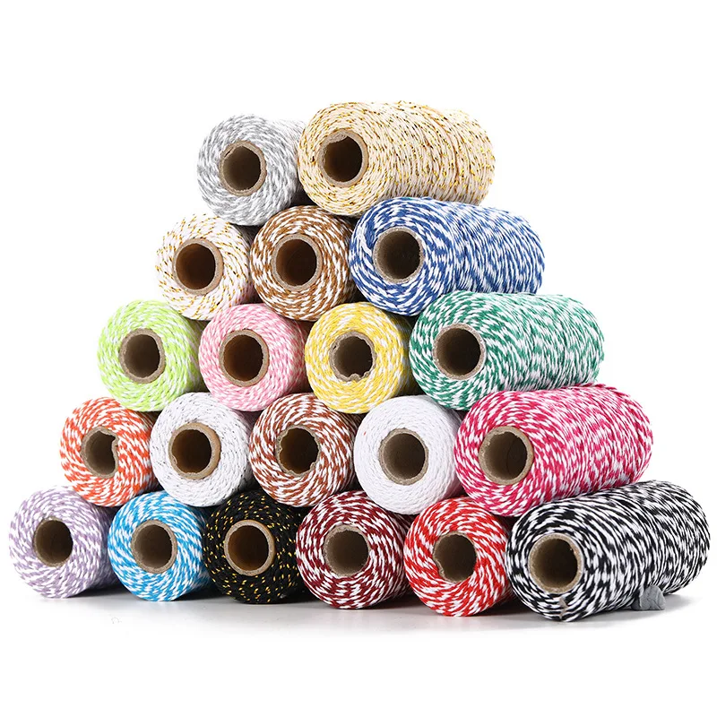 Yohpack 2mm*100m/roll Two-color Cotton Thread Wedding Decoration Solid Colored Cotton Packaging Ropes
