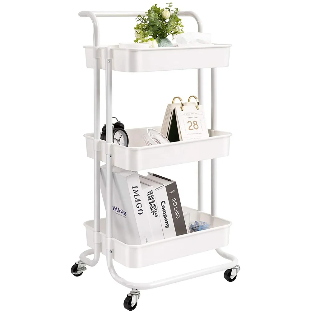 Utility Plastic Serving Kitchen Trolley Cart Mobile Rolling Microwave Island Furniture Island Cart Storage Cabinet With Wheels
