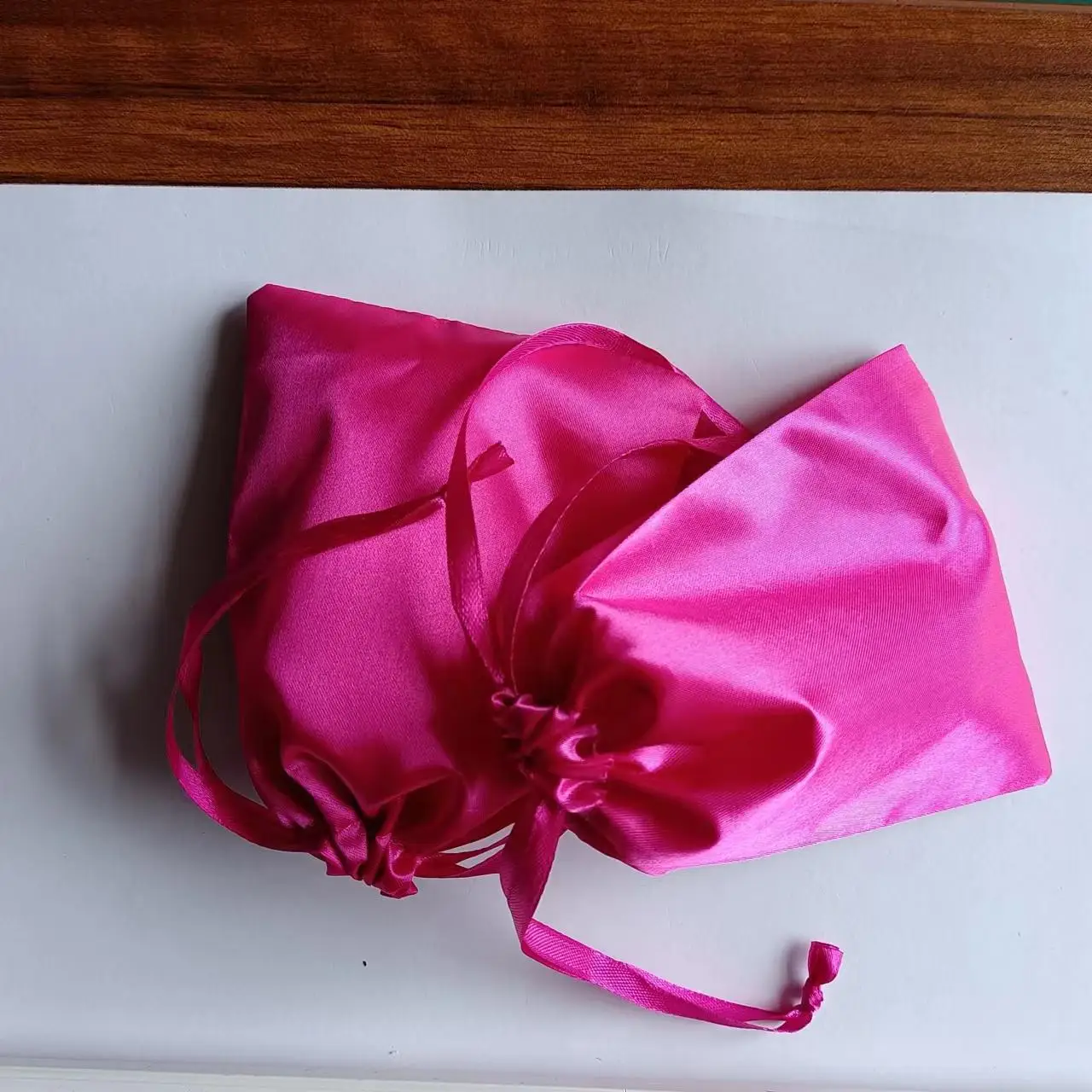 Wholesale Custom Pink/ Black Satin Bag Pouch With Drawstring custom logo satin bags