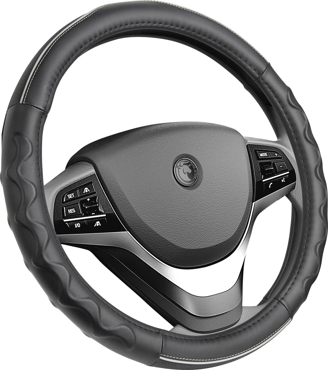 MELCO Leather Steering Wheel Protector, Black/White,Universal 15 Inch, Anti-Slip Disposable Steering Wheel Covers