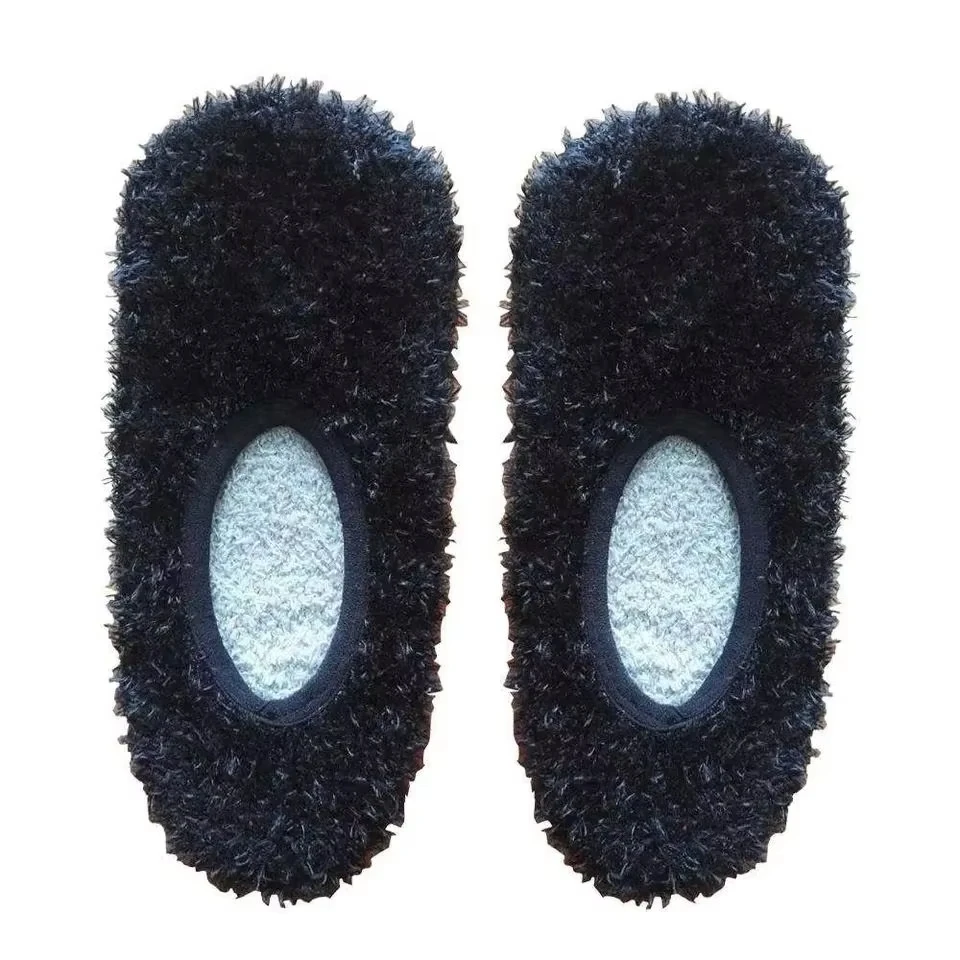 Wholesale adult black home fuzzy anti slip non skid floor comfy travel slippers socks