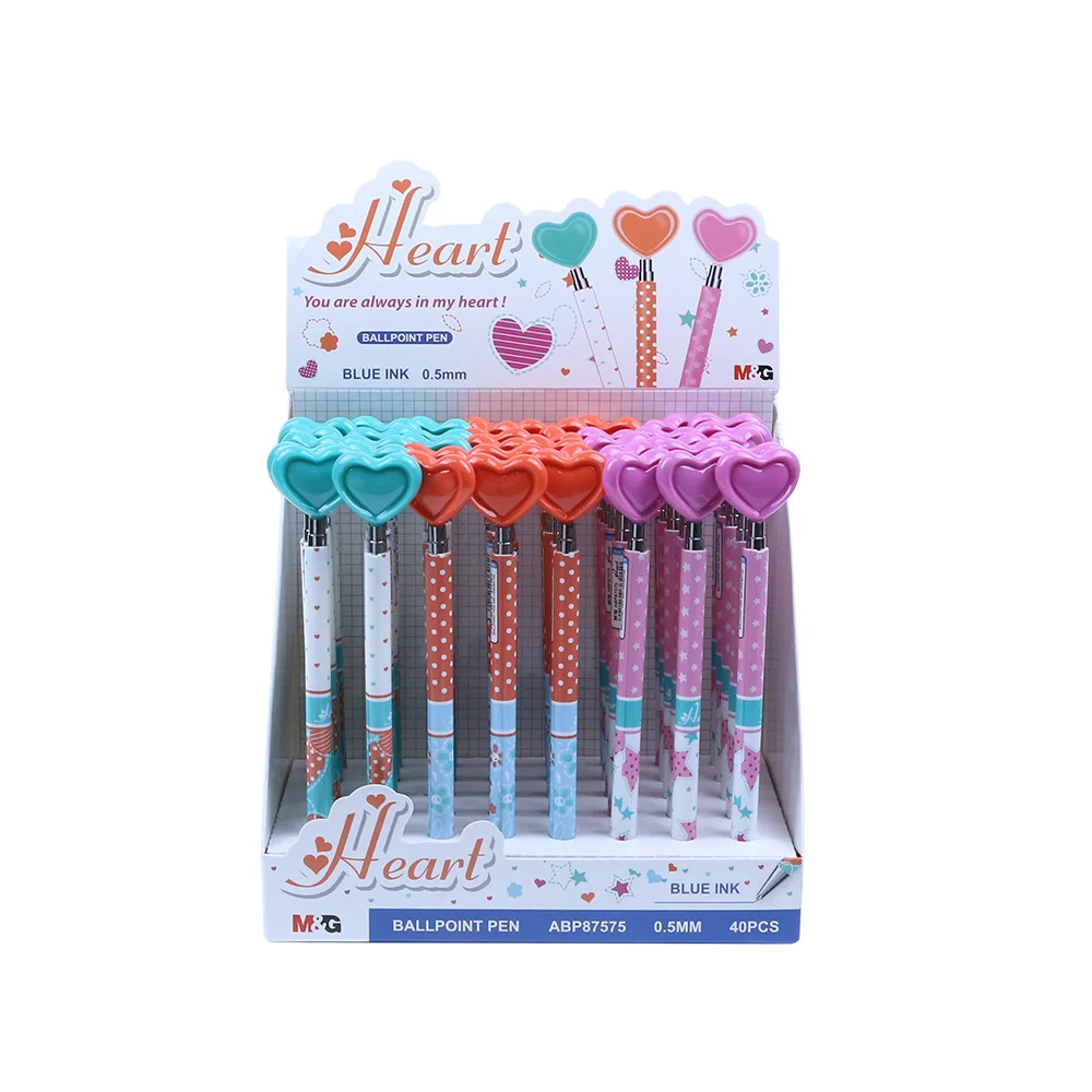 M&G Retractable Ballpoint Pen 0.5mm Black Ink Heart-Shape Clicker Ball Pen Writing Instruments Supplies