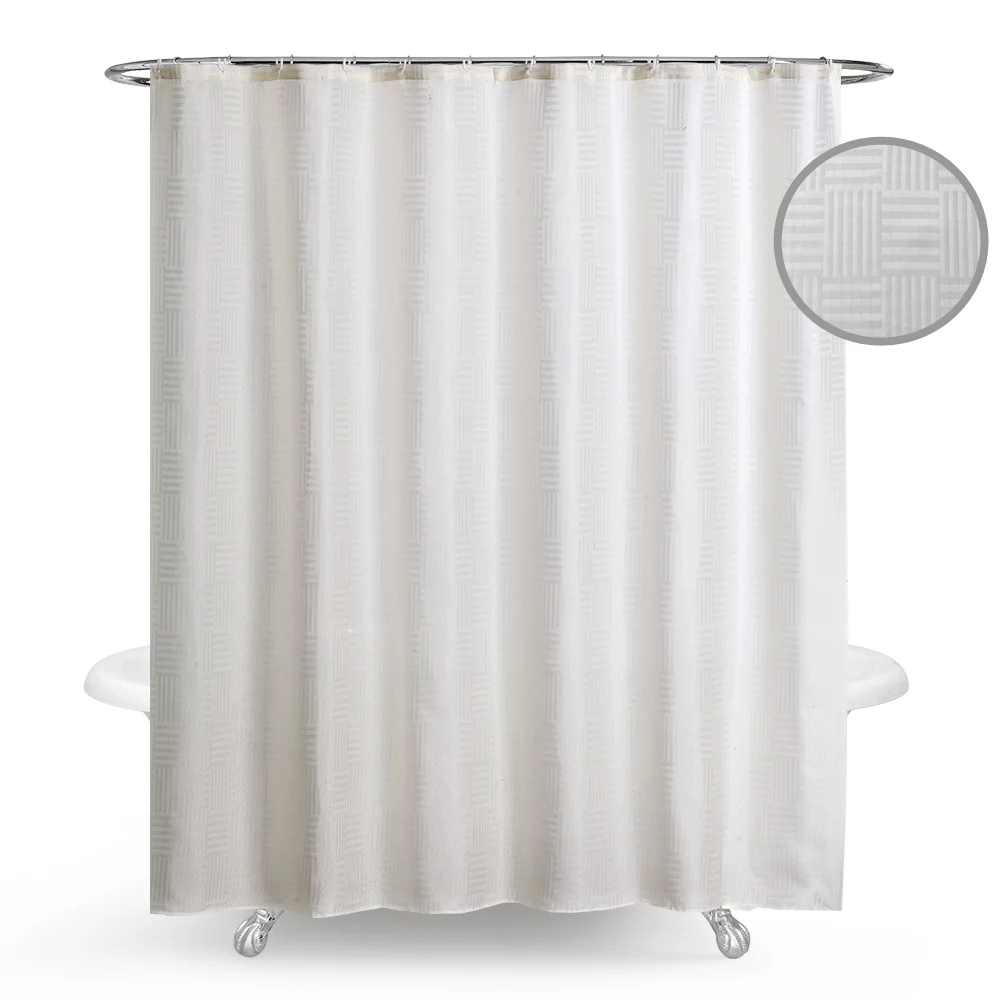 Hotel Quality Grey Waffle Weave Heavy Duty Embroidery Jacquard Fabric Shower Curtains