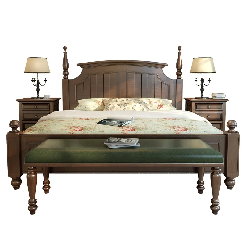 American style solid wood bed set manufacturer custom bedroom professional hotel project bedroom decoration frame detachable