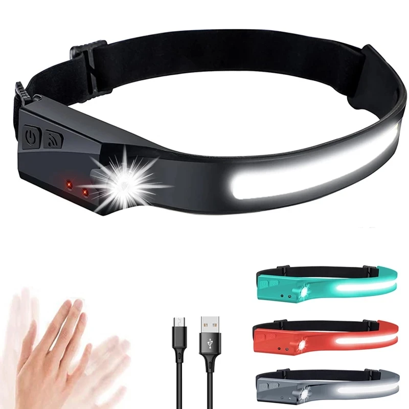 COB LED Rechargeable Headlamp Lightweight Design Safety Light Waterproof Induction Head Flashlight