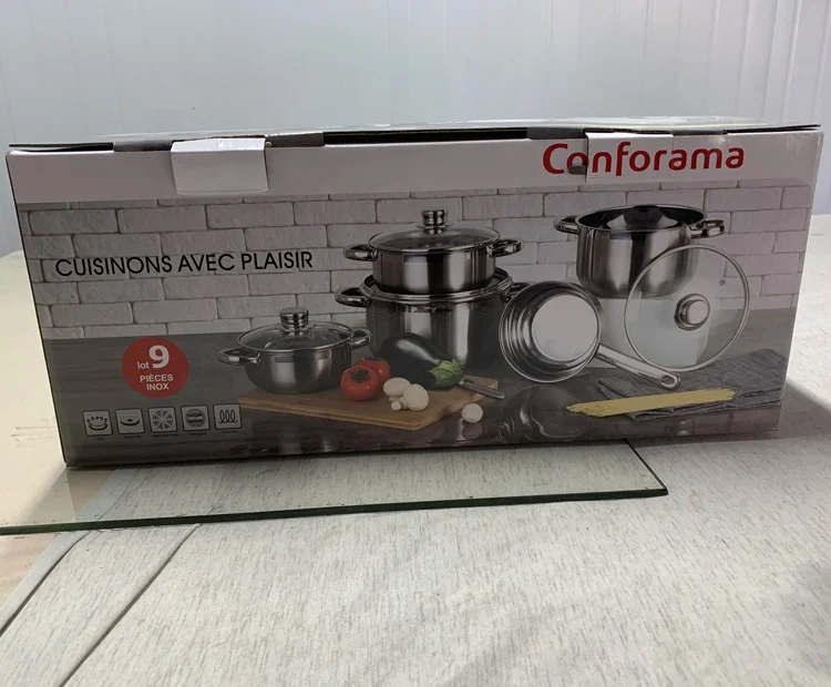 9Pcs stainless steel 430 cookware set induction pot and pan set for home kitchen cooking