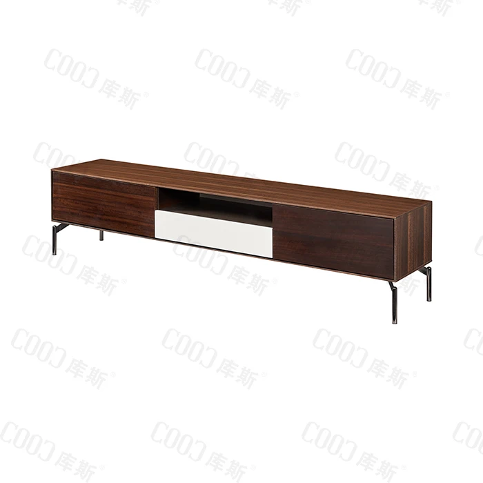 Modern long Tv Stands & Entertainment Centers Media Console Table walnut black solid wooden 3 Drawers Wooden Tv Stand