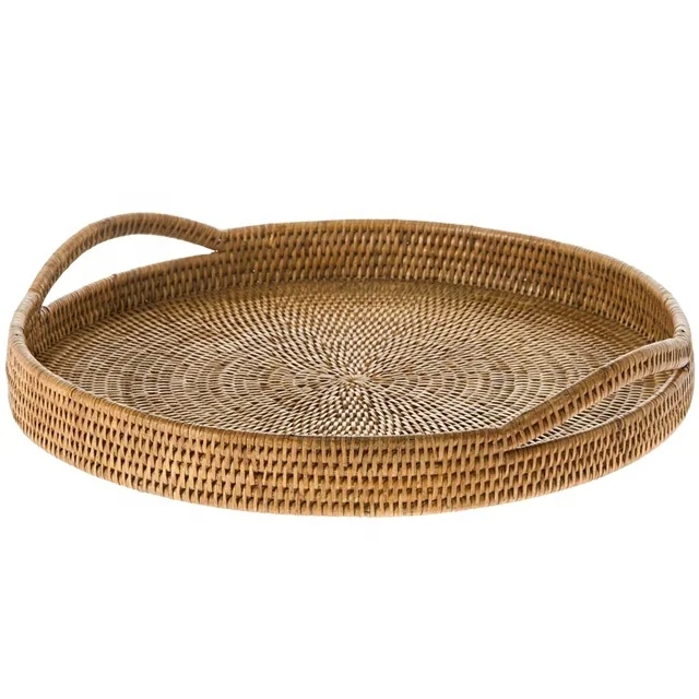 Manufacture storage wicker basket manufacturers trays wicker woven table Vietnam handicraft bamboo serving table rattan tray
