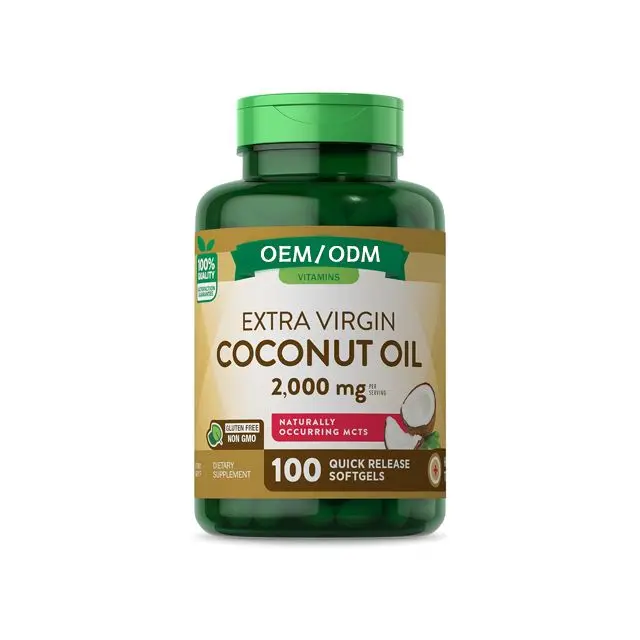 OEM/ODM Coconut Oil Capsules Naturally Occurring MCTs, Extra Virgin Oil in Quick-Release Softgels