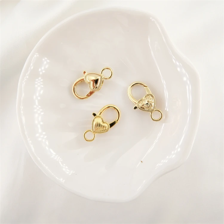 Clasp 18K gold plate Jewelry Findings & Components alloy Heart-shaped Pattern Lobster Clasp for jewelry making
