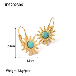 Suyan Jewelry Factory Price  Sun Shape Beads Design Turquoise Non Tarnish 18k Gold Plated Stainless Steel Hoop Earrings Women