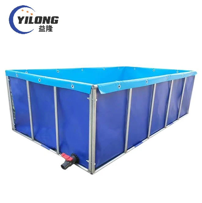 large steel frame reinforced tarpaulin collapsible rectangular water tanks biofloc tank fish farming aquaculture