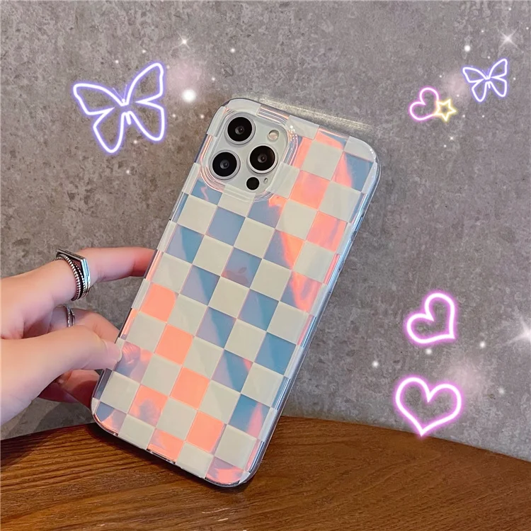 
2021 new designer laser clear tpu printing Checkered pattern shockproof back cover phone case for Iphone 11/12 pro max 6 7 8 