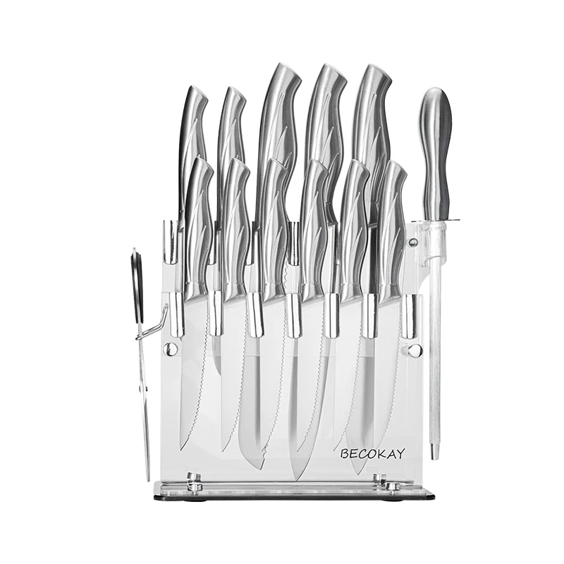 Kitchen Knife Set 14 PCS High Carbon Stainless Steel Knife Set Serrated Steak Chef Knife Set with Acrylic Stand (1600375600041)