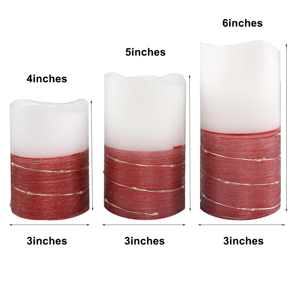 3pcs Real wax beautiful glitter pillar decorative electric led flameless candle with remote control