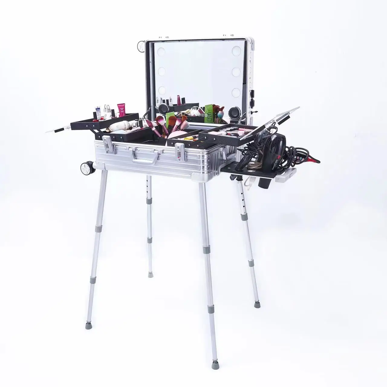 Romantic  led light ladies storage luxury makeup kit case led blue-tooth speaker makeup mirror bedroom