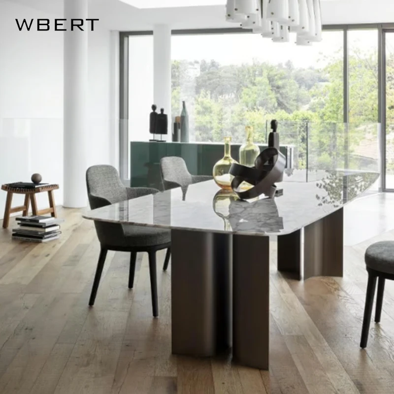 WBERT Italian marble dining table, modern and simple rectangular light luxury high-end household dining table