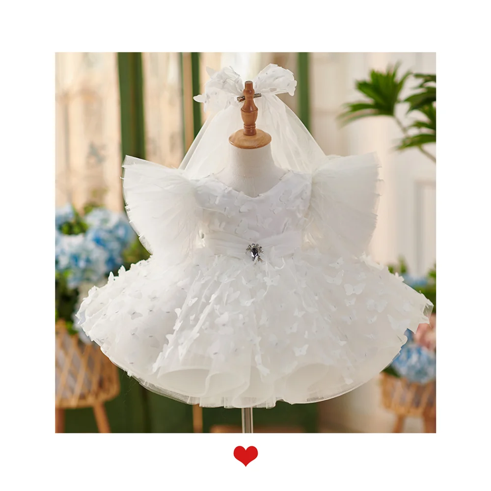 Factory Custom Elegant White Princess Bowknot Dress Formal Evening Dance Dress Birthday Party Summer Children Clothing
