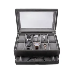 OEM excellent quality watch packing box multi-functional men women jewelry glasses organizer pu leather watch case