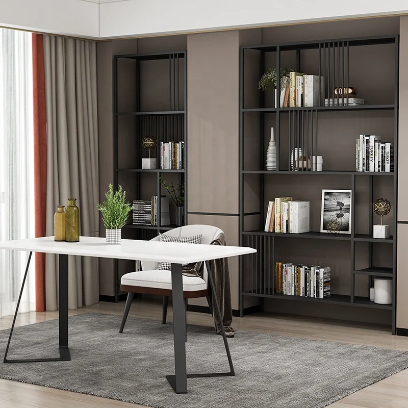 simple living room small bookcase wrought iron grid multi-layer storage display nordic book shelves