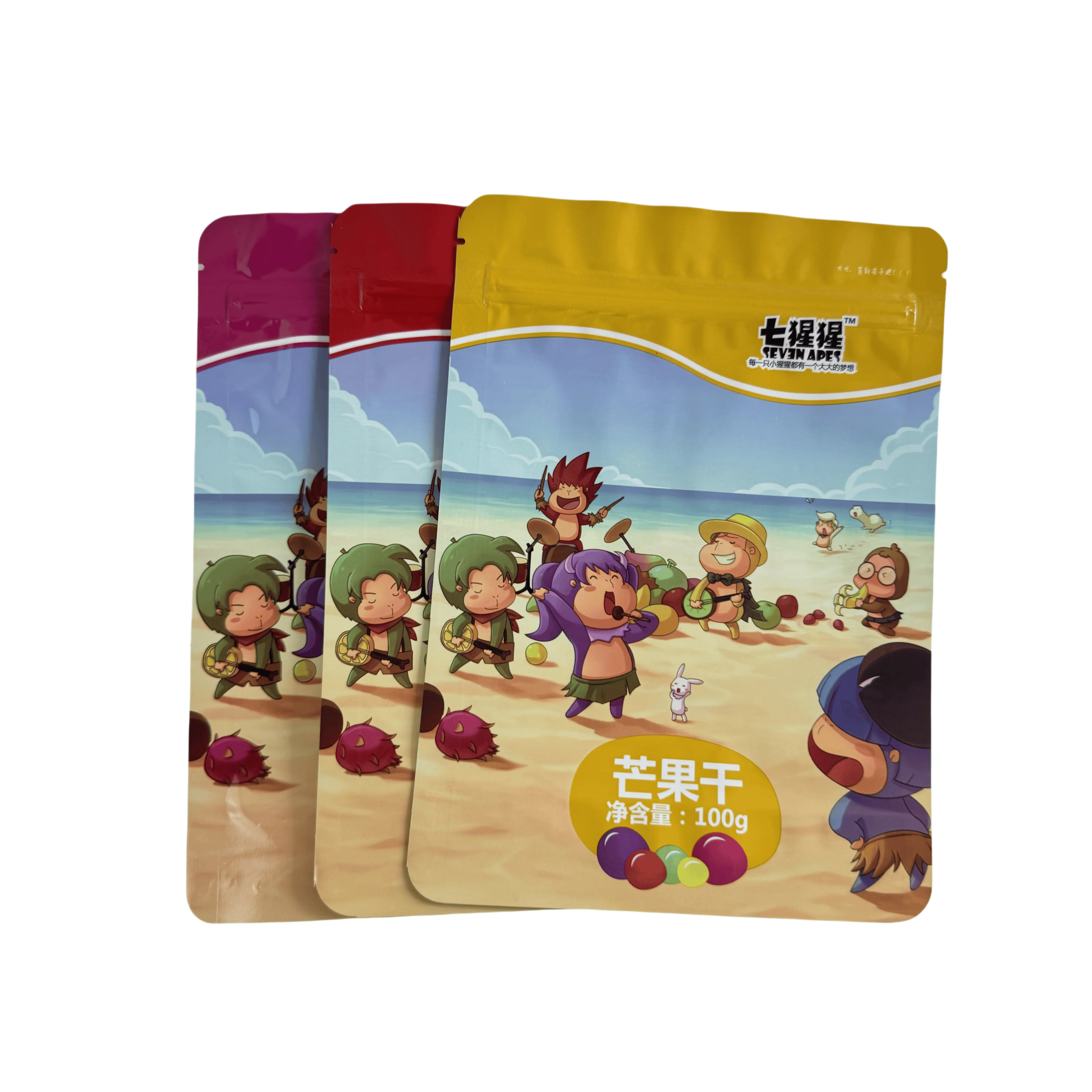 Digital Print Plastic Dried Fruit Package Dry Strawberries Lemon Banana Food Pouch Packing Snack Candy Packaging Bag