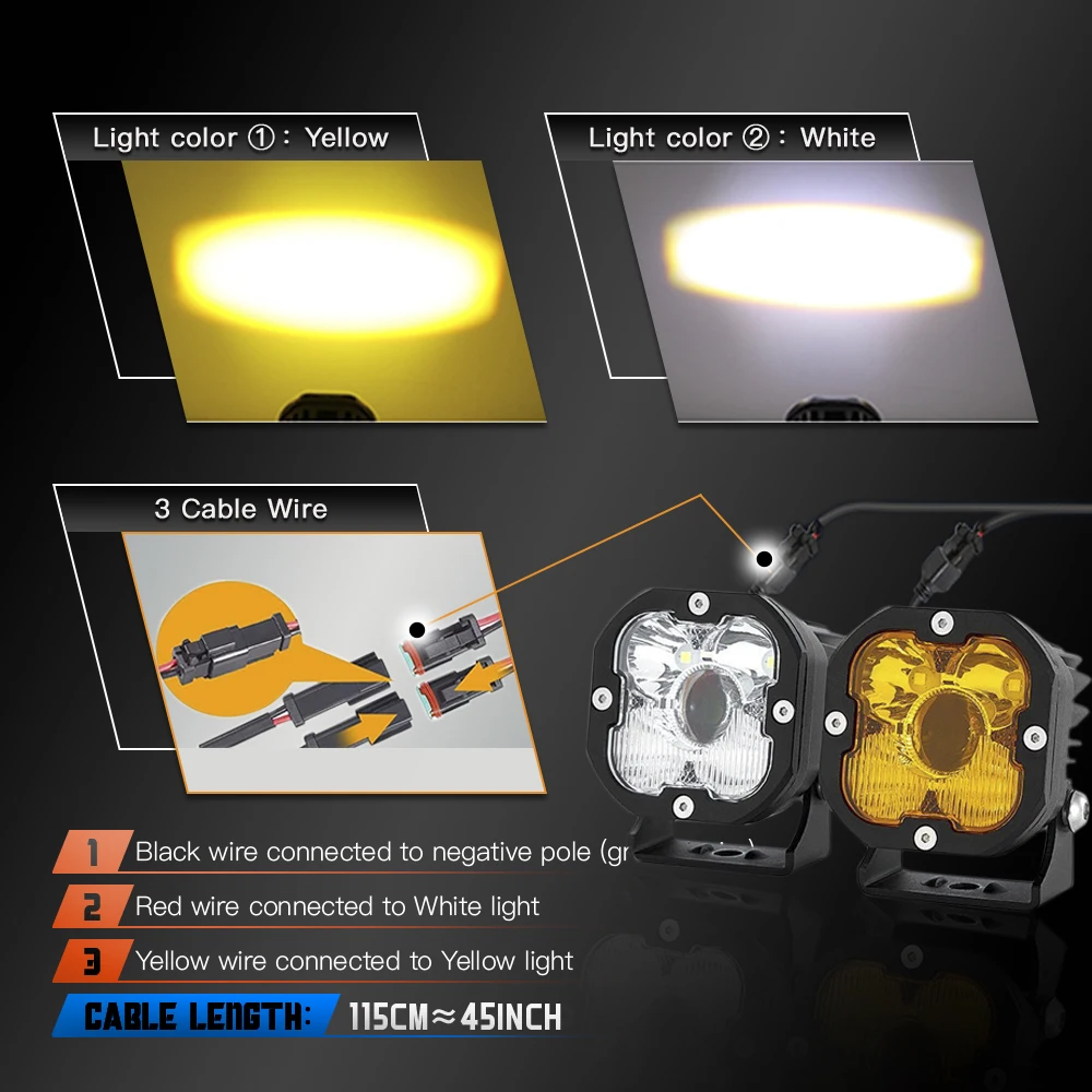 Super Bright 3' Square Work Lamp Universal Fit LED Daytime Running Light DRL Driving Light For Jeep