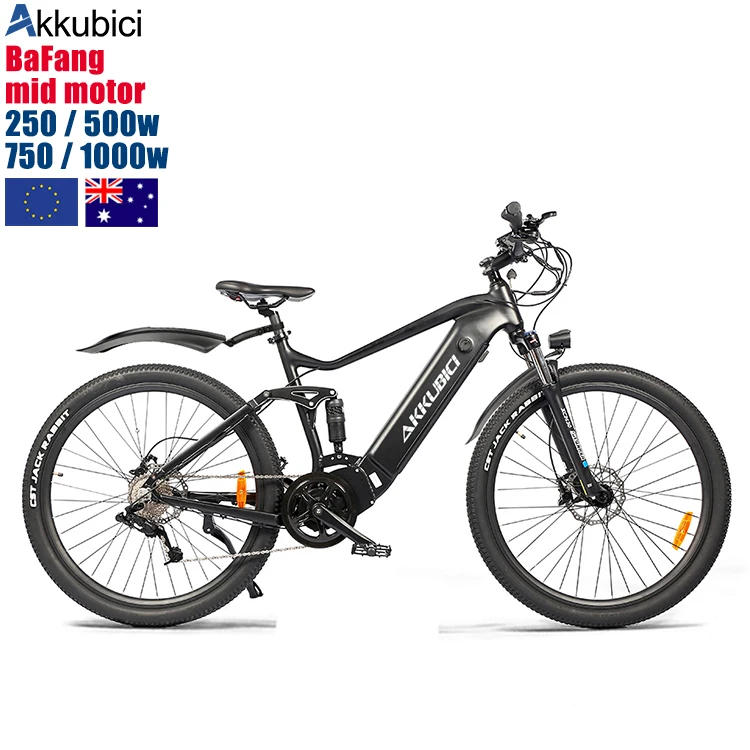 Akkubici bafang mid drive motor eu warehouse direct electric mountain bike 500w mtb hybrid bicycle fully 29 pollici 250w ebike