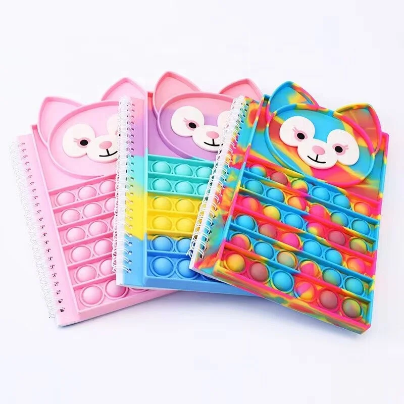 Pop Push Popper Bubble popit A5 size 80sheets Pop Push Popit Fidget Notebook Silicone school notebook shipping Cartoon Bear
